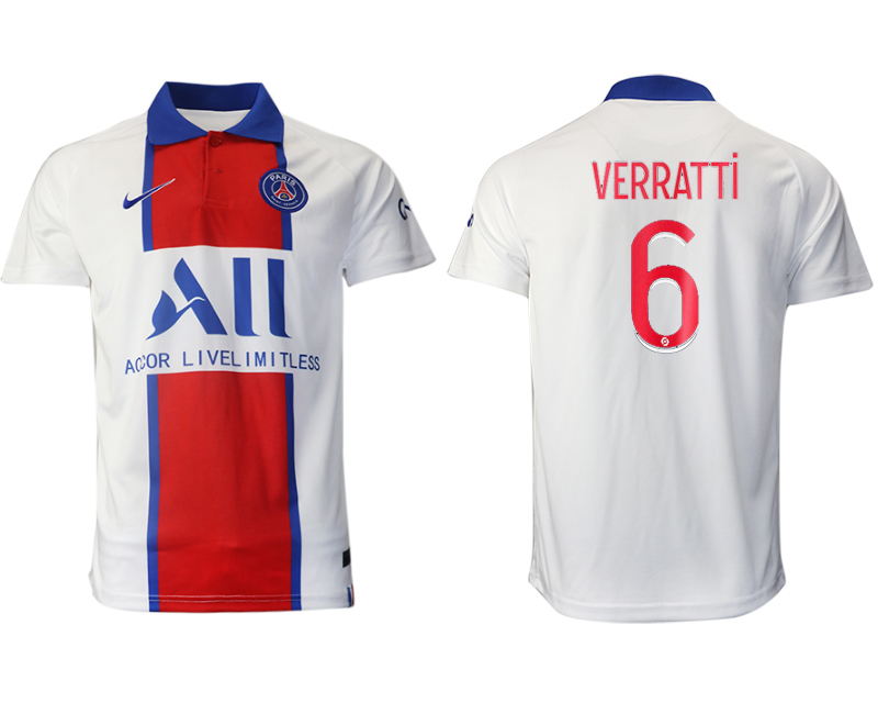 Men 2020-2021 club Paris St German away aaa version #6 white Soccer Jerseys